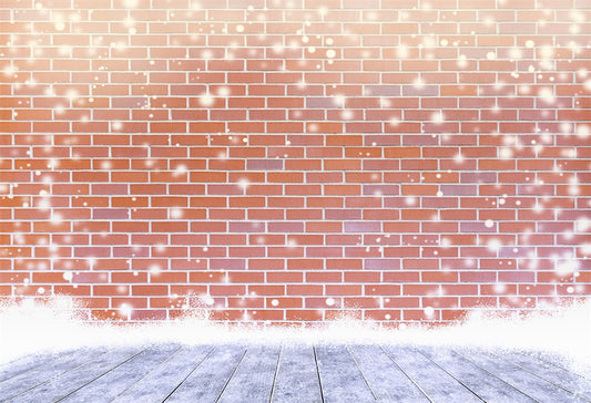 Snowflake Red Brick Wall Photography Backdrop Christmas Background