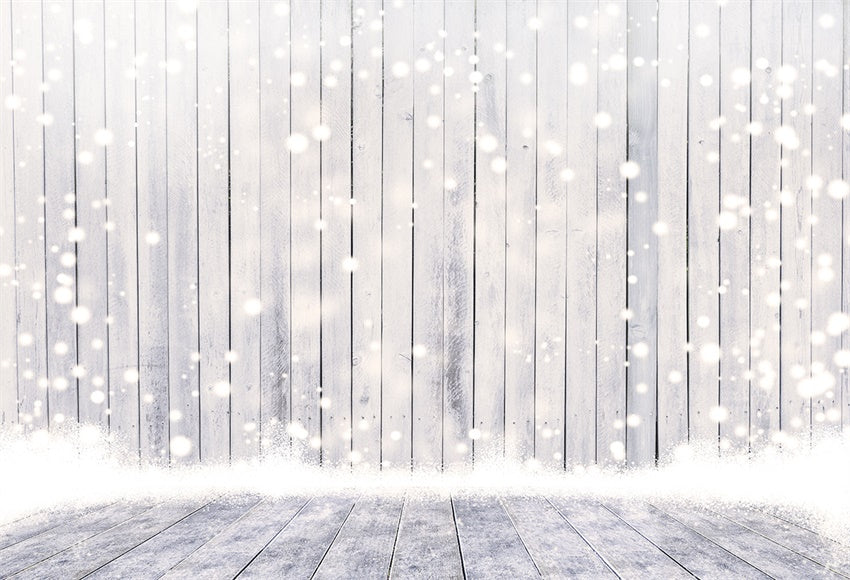White Snowflake Wood Floor Photography Backdrop for Christmas