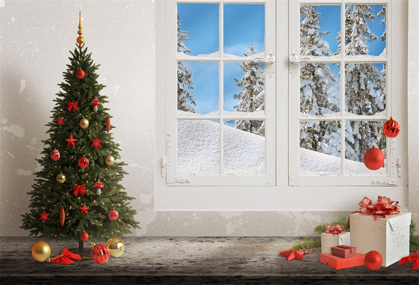 White Window Winter Christmas Photography Backdrops