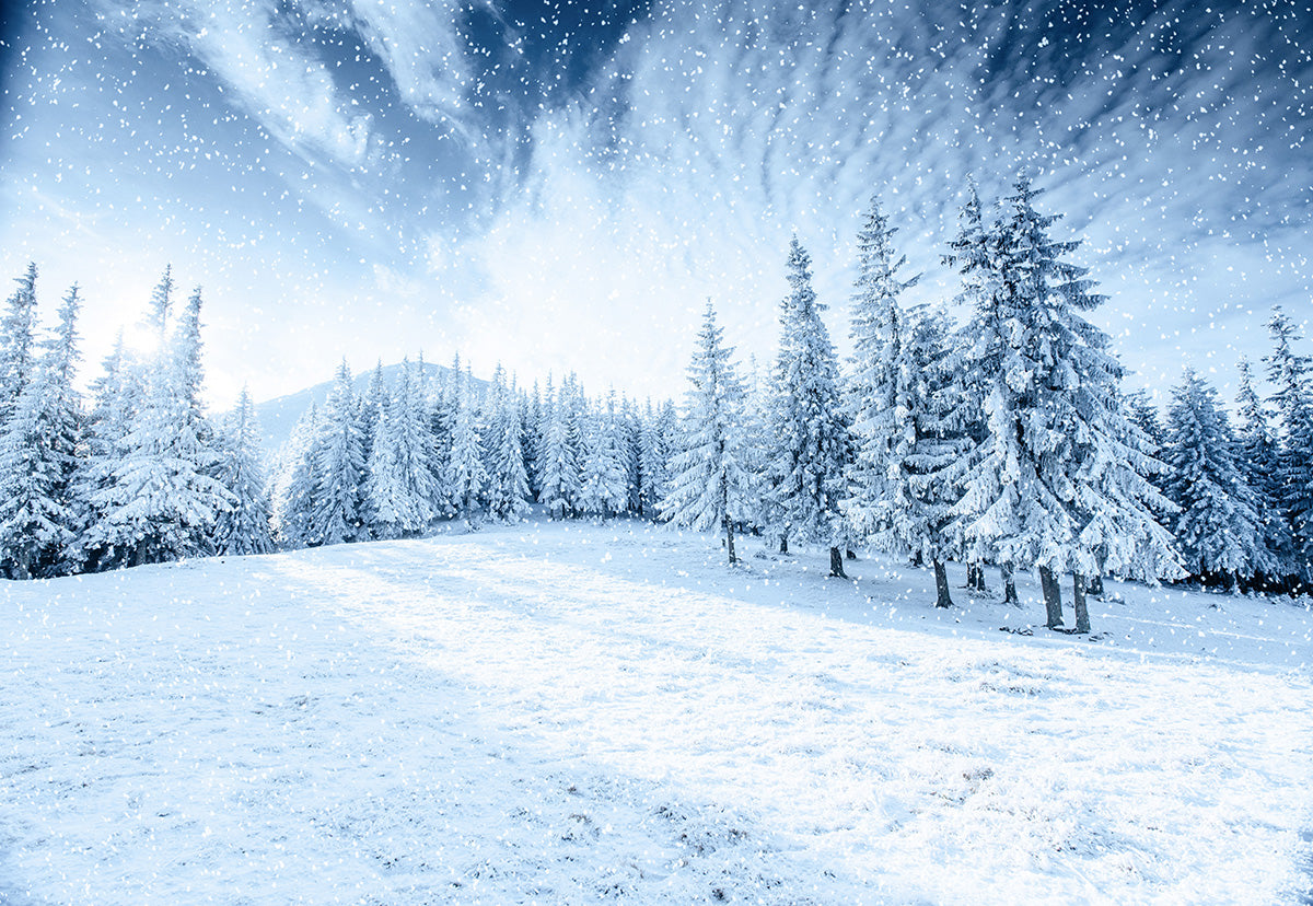 Winter White Snow Mountain Forest Backdrop For Photography