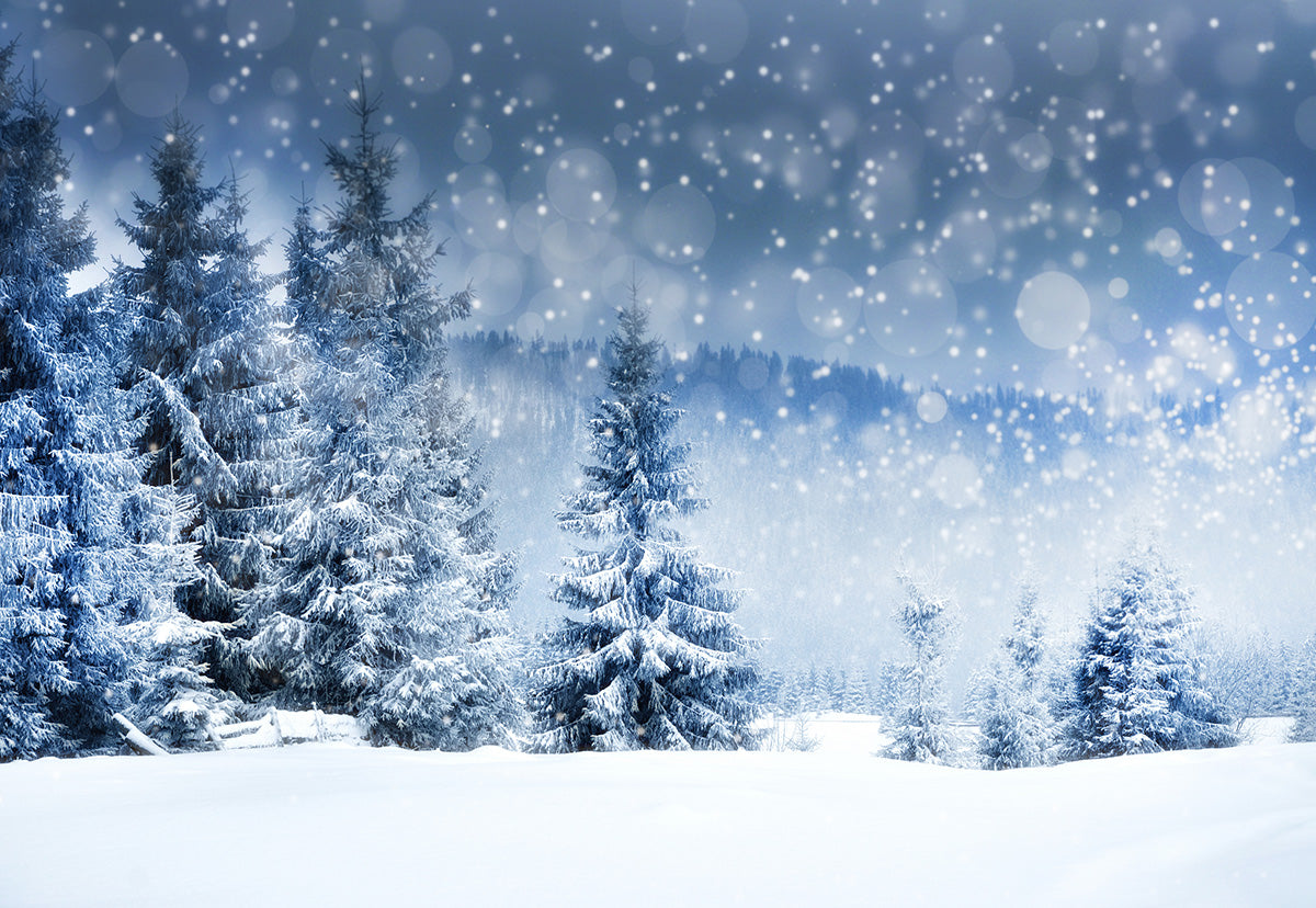 Winter White Snowing Pine Forest Photo Backdrop