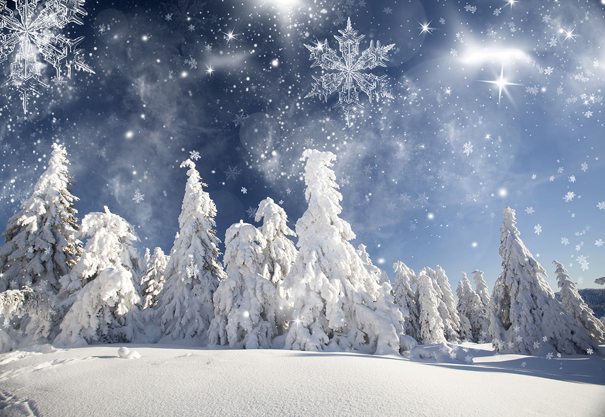 Snowflake Winter Forest Pine Backdrops for Photos