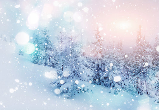 White Snowflake Forest Winter Photography Backdrop