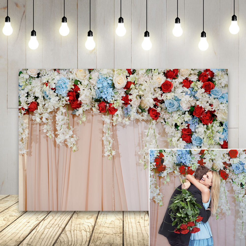 Red and blue Floral Curtain Backdrop Photography Backdrops for Pictures Newborn Birthday Wedding Party Decoration