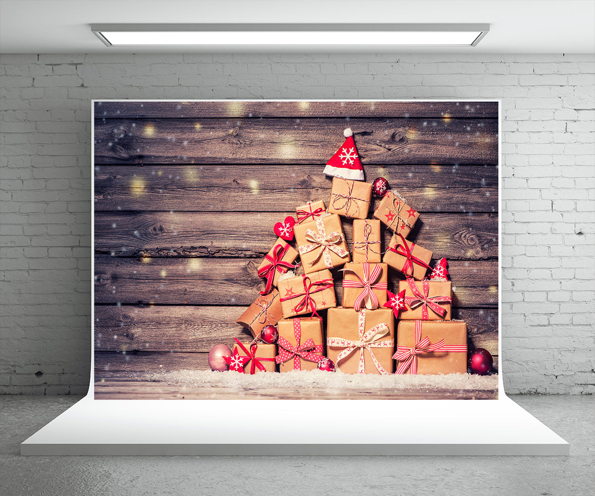 Christmas gift box photography background wooden wall background