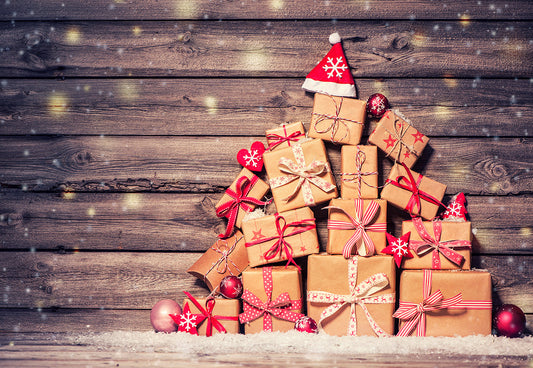 Christmas gift box photography background wooden wall background