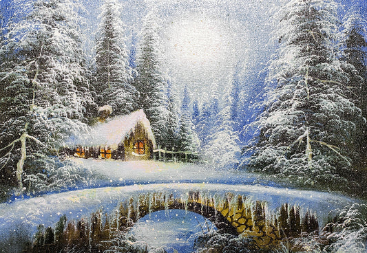 Winter Snowing Forest Houses Cartoon Style Photography Backdrop