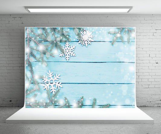 Snowflake Blue Wood Photography Backdrop Christmas Background