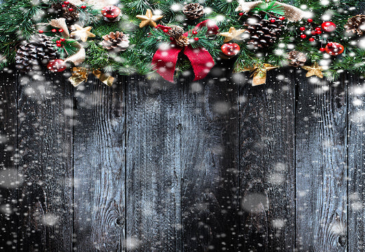 Christmas Dark Wood Wall Photo Backdrop Pine Branch