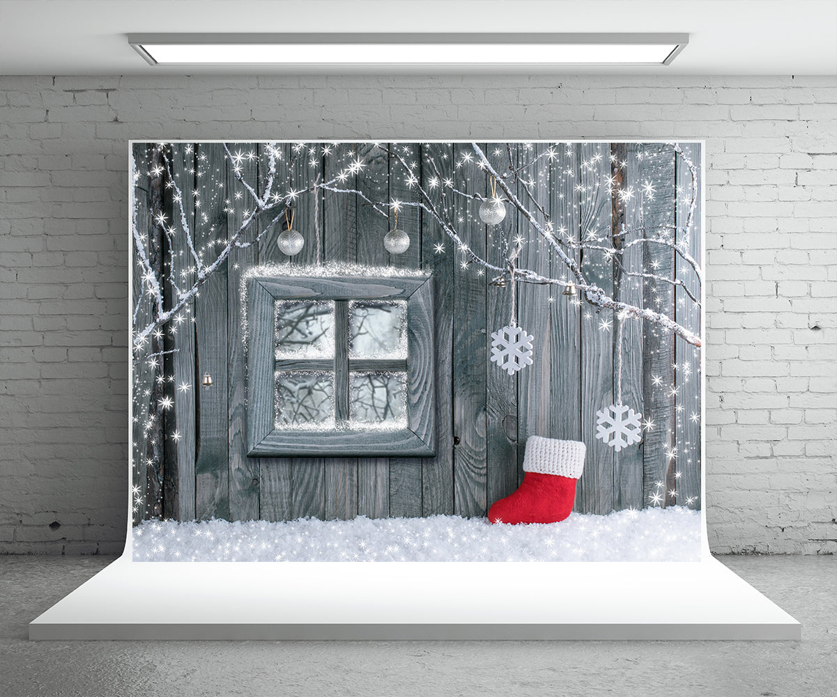 Christmas boot Photography Backdrop Snowflake Wood Wall Background
