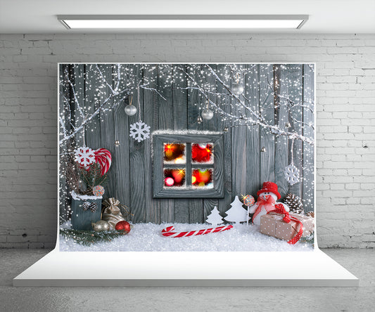 Christmas Wood Wall Photography Backdrop Snowflake Background