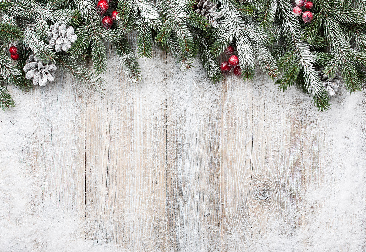 Pine Branch Decor Snowflake Wood Photography Backdrop for Christmas