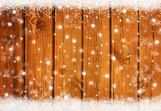 Snowflake Yellow Wood Wall Photography Backdrop for Christmas