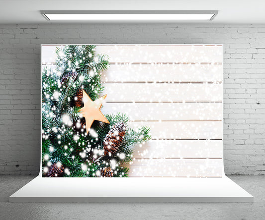 Pine Branch Snowflake Wood Wall Photography Backdrop for Christmas