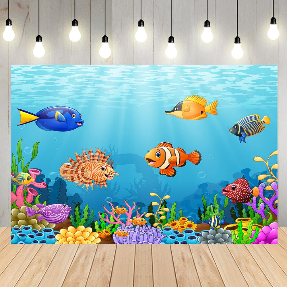 Underwater World Photo Backdrop Cartoon Fish Photography Background Bl –  Starbackdrop