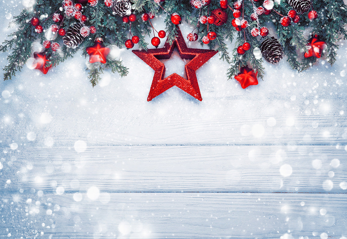 Christmas Wood Wall Photo Backdrop Snowflake Red Star Background