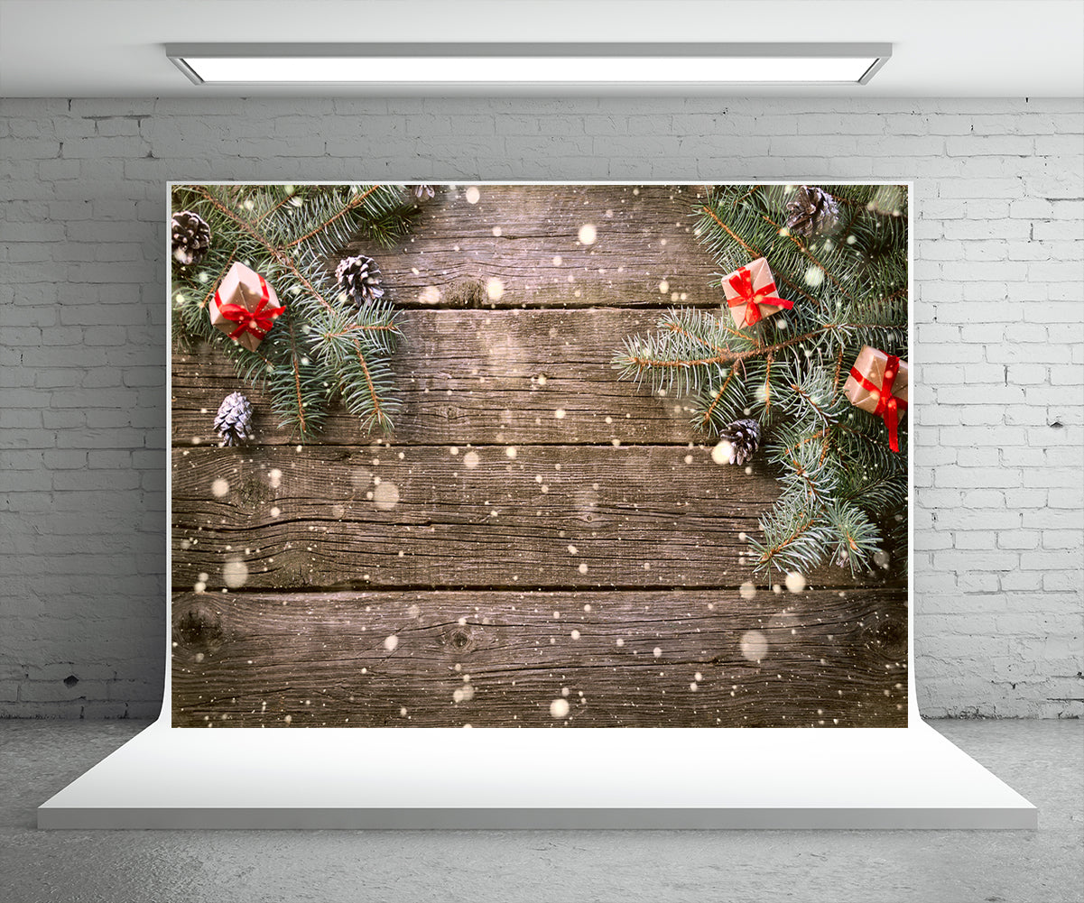 Buy Pine Branch Wood Board Photography Backdrop for Christmas Online ...