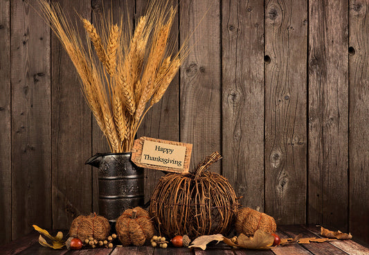 Happy Thanksgiving Day Wooden Wheat Pumpkin Photo Backdrops