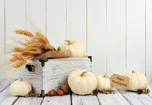 White Pumpkin Thanksgiving Day Wood Photo Backdrops