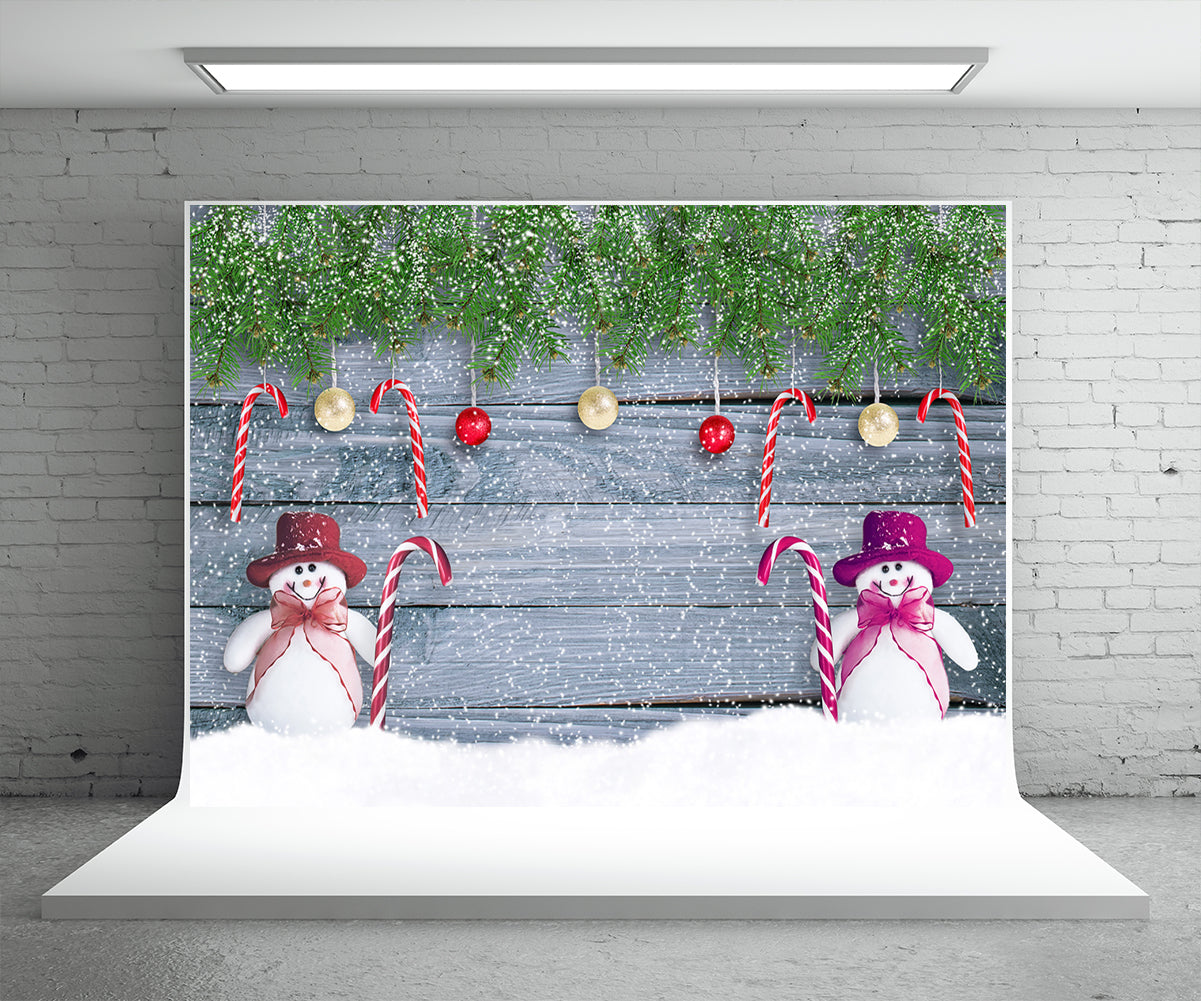 Snowman Christmas Photography Backdrop Snowflake Wood Wall Background