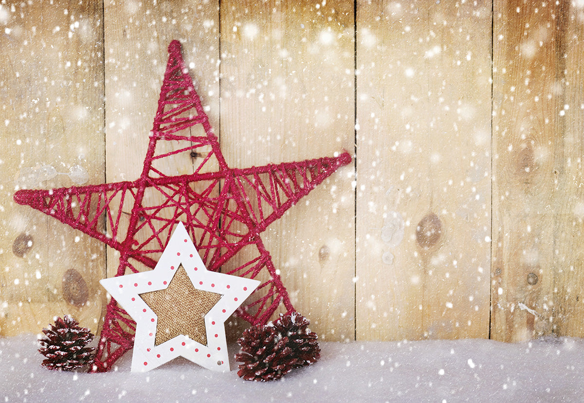 Red Star Christmas Wood Photo Backdrop for Winter
