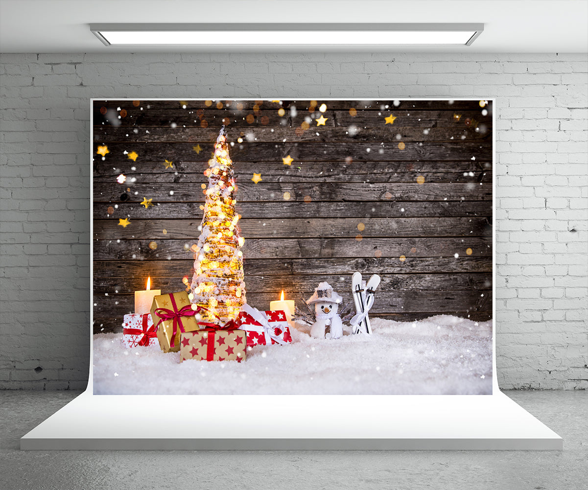 Light Christmas Tree Photography Backdrop Snow Background