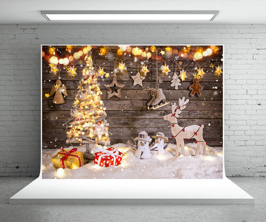 Christmas Tree Gift Photo Backdrop Light Star Background