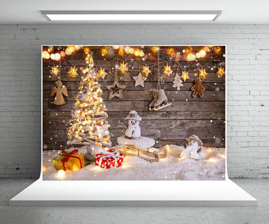 Christmas Tree Gift Photo Backdrop Snowman Background