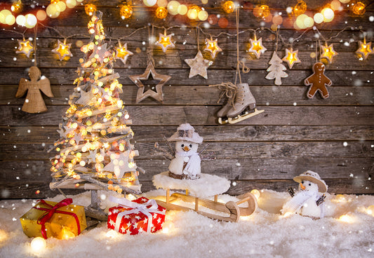 Christmas Tree Gift Photo Backdrop Snowman Background