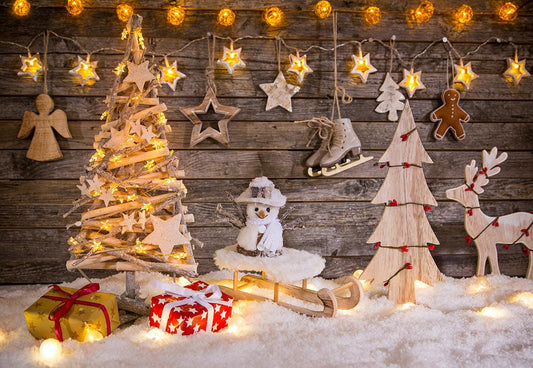 Christmas Tree Gift Photo Backdrop Snowman Background