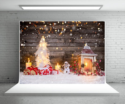 Christmas Tree Snow Photography Backdrop Wood Wall Background