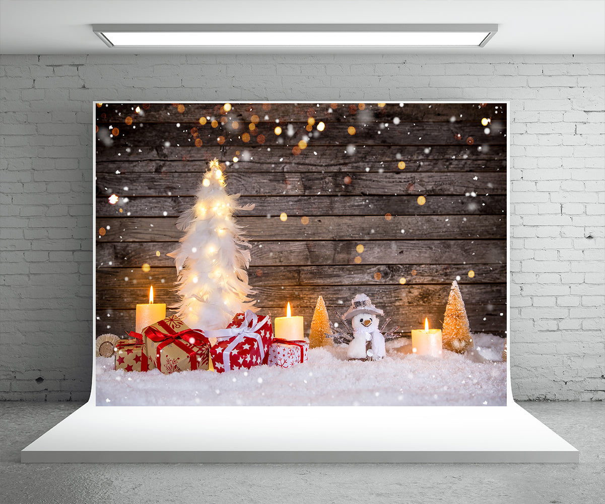 Christmas Tree Snow Photography Backdrop Wood Wall Background