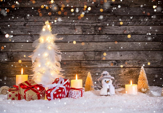 Christmas Tree Snow Photography Backdrop Wood Wall Background