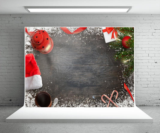 Christmas Dark Wood Wall Photography Backdrop