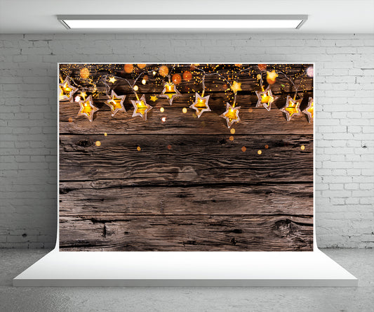 Christmas Light Star Photography Backdrop Wood Wall Background