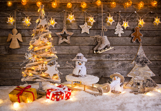 Christmas Photography Backdrop Light Star Wood Wall Background