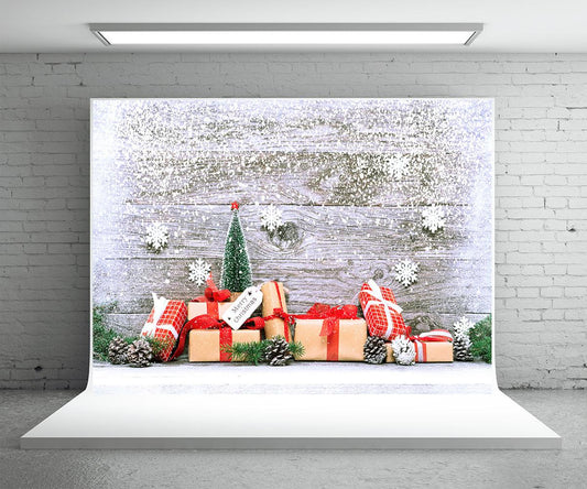 White Snowflake Wood Photography Backdrop Christmas Gift Background