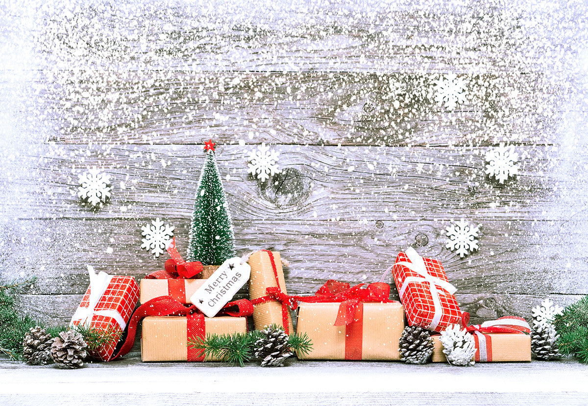 White Snowflake Wood Photography Backdrop Christmas Gift Background