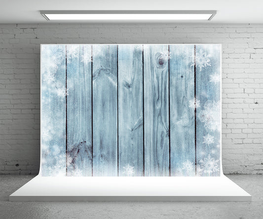 Christmas snowflake light blue wooden wall photography background