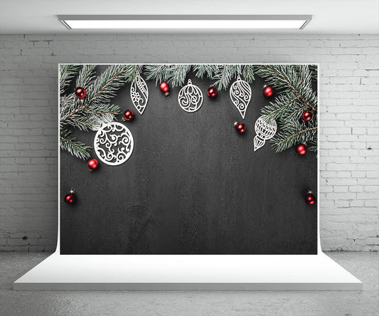 Pine Branch Black Background Photography Backdrop for Christmas