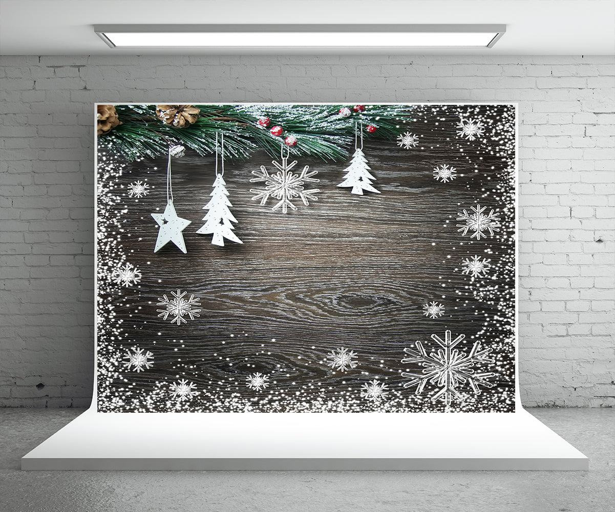 Snowflake Black Wood Wall Photography Backdrop Christmas Background