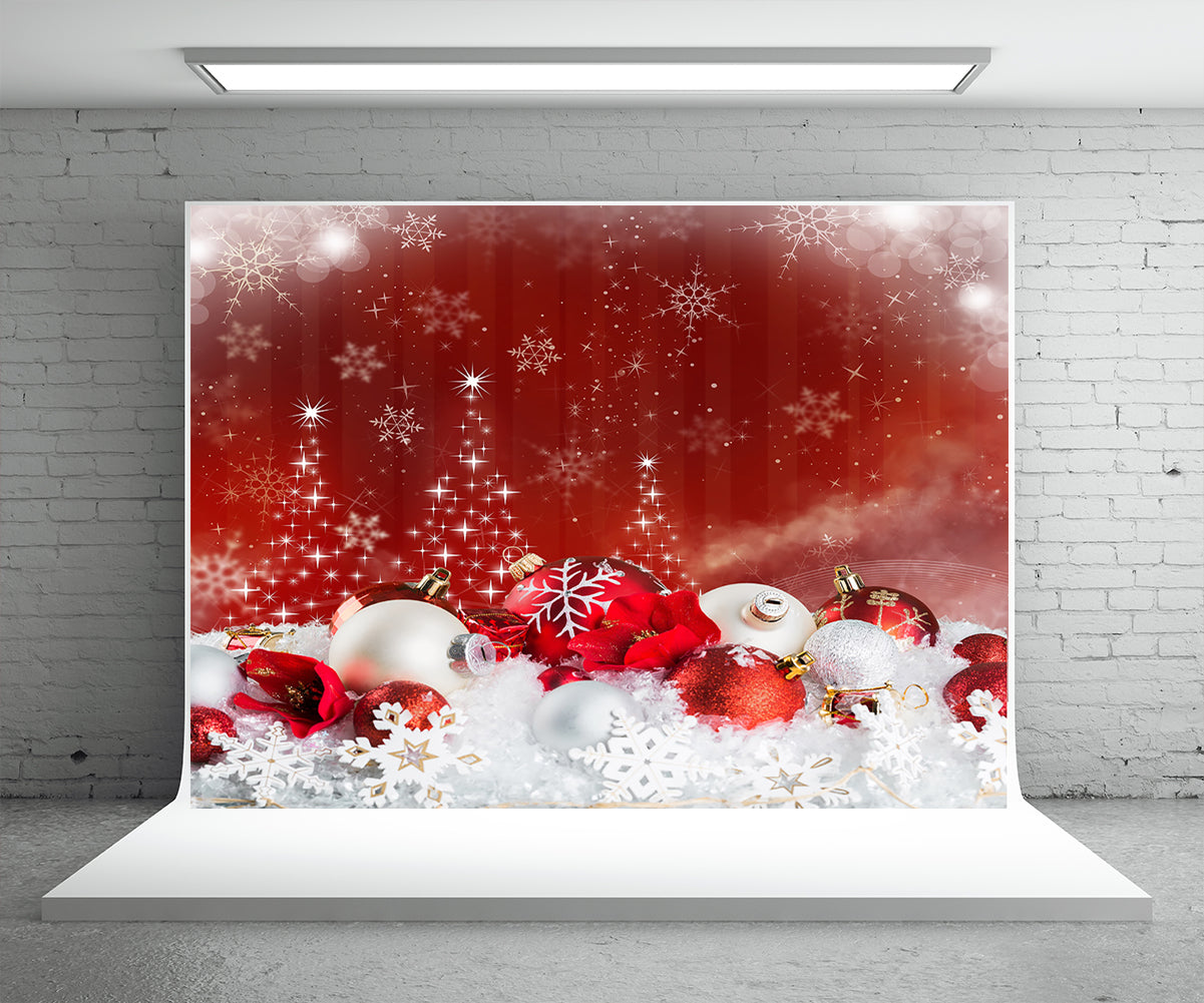 Christmas Snowflake Photo Backdrop Red Background