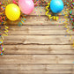 Colorful Balloon Streamers Wood Photography Backdrops  Photo Background for Happy Birthday Party