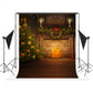 Vintage Christmas Brick Fireplace Photography Backdrop