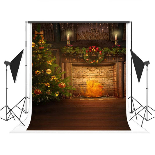 Vintage Christmas Brick Fireplace Photography Backdrop