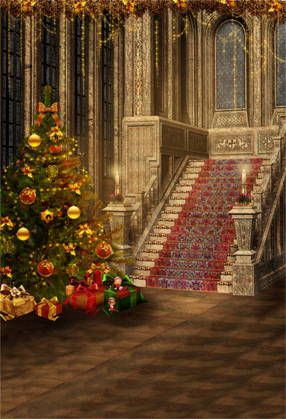 Castle Stairs Christmas Backdrop for Studio