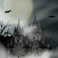 Bright Moon Black Castle Halloween Backdrop for Photo