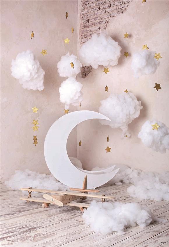 Baby Show White Cloud Wood Floor Backdrop for Picture