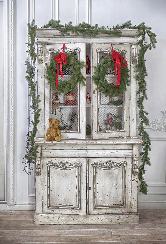 Vintage Christmas Cabinet Photo Backdrop for Party