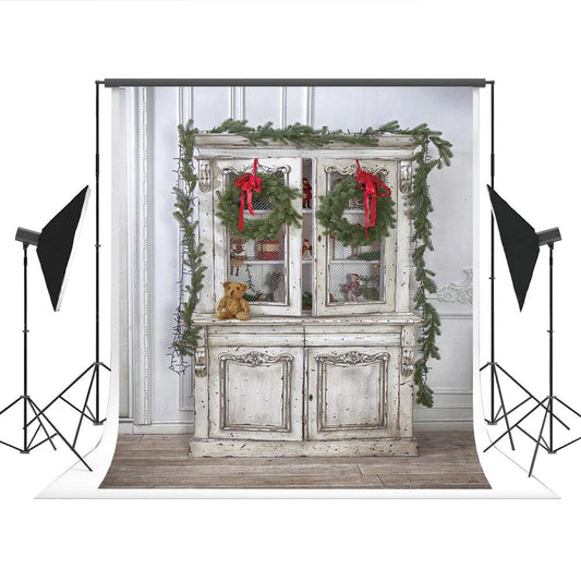 Vintage Christmas Cabinet Photo Backdrop for Party